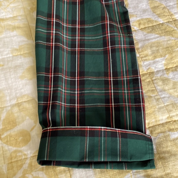 Beautiful tartan 3/4 sleeve button down shirt with gold thread XL EUC HOLIDAY - Picture 9 of 16